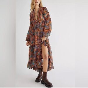 Free People Bohemian Floral Long Sleeve Dress